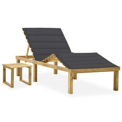 VidaXL Chaise longue de jardin avec table et coussin Pin imprégné 3 VidaXL Chaise longue de jardin avec table et coussin Pin imprégné
