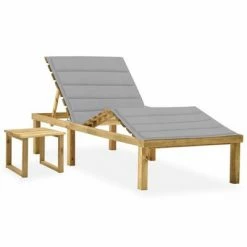 VidaXL Chaise longue de jardin avec table et coussin Pin imprégné