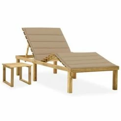 VidaXL Chaise longue de jardin avec table et coussin Pin imprégné