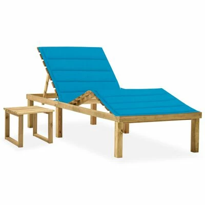 VidaXL Chaise longue de jardin avec table et coussin Pin imprégné 3 VidaXL Chaise longue de jardin avec table et coussin Pin imprégné