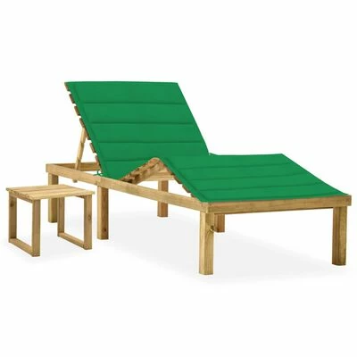 VidaXL Chaise longue de jardin avec table et coussin Pin imprégné 3 VidaXL Chaise longue de jardin avec table et coussin Pin imprégné