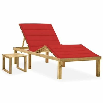 VidaXL Chaise longue de jardin avec table et coussin Pin imprégné 3 VidaXL Chaise longue de jardin avec table et coussin Pin imprégné