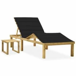 VidaXL Chaise longue de jardin avec table et coussin Pin imprégné