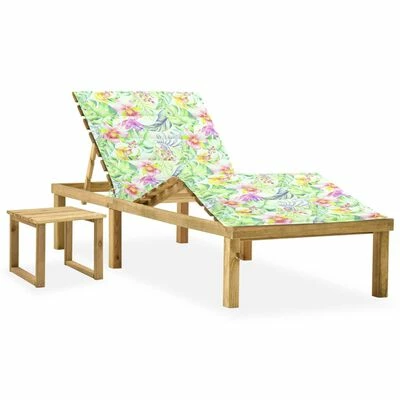 VidaXL Chaise longue de jardin avec table et coussin Pin imprégné 3 VidaXL Chaise longue de jardin avec table et coussin Pin imprégné