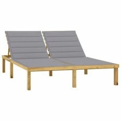 VidaXL Chaise longue double et coussins gris Bois de pin imprégné