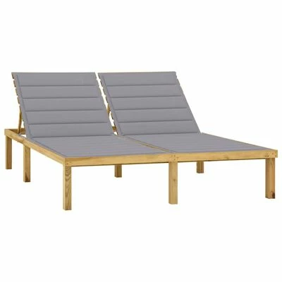 VidaXL Chaise longue double et coussins gris Bois de pin imprégné 3 VidaXL Chaise longue double et coussins gris Bois de pin imprégné