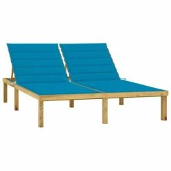 VidaXL Chaise longue double et coussins bleu Pin imprégné