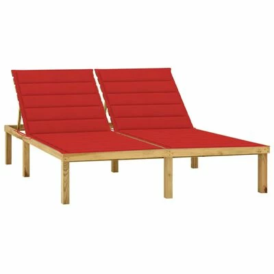 VidaXL Chaise longue double et coussins rouge Bois de pin imprégné 3 VidaXL Chaise longue double et coussins rouge Bois de pin imprégné