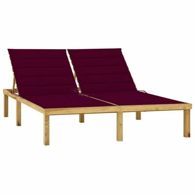 VidaXL Chaise longue double et coussins bordeaux Bois de pin imprégné 3 VidaXL Chaise longue double et coussins bordeaux Bois de pin imprégné