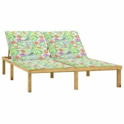 VidaXL Chaise longue double avec coussins motif feuilles Pin imprégné
