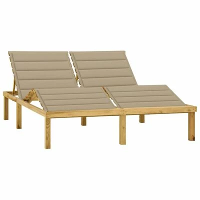VidaXL Chaise longue double et coussins beige Bois de pin imprégné 3 VidaXL Chaise longue double et coussins beige Bois de pin imprégné