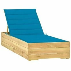 VidaXL Chaise longue avec coussin bleu Bois de pin imprégné