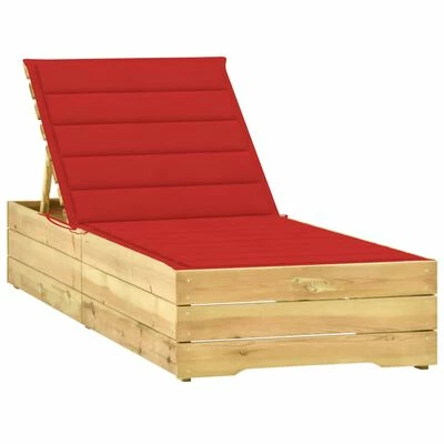 VidaXL Chaise longue avec coussin rouge Bois de pin imprégné 3 VidaXL Chaise longue avec coussin rouge Bois de pin imprégné