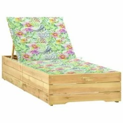 VidaXL Chaise longue avec coussin motif feuilles Bois de pin imprégné