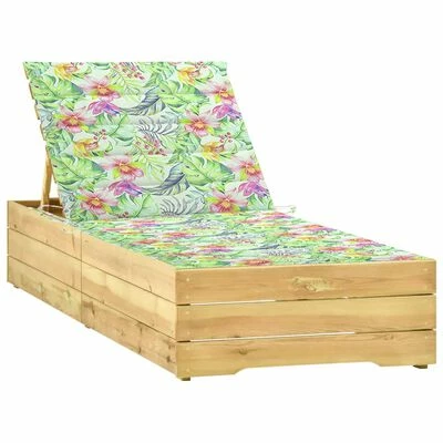 VidaXL Chaise longue avec coussin motif feuilles Bois de pin imprégné 3 VidaXL Chaise longue avec coussin motif feuilles Bois de pin imprégné