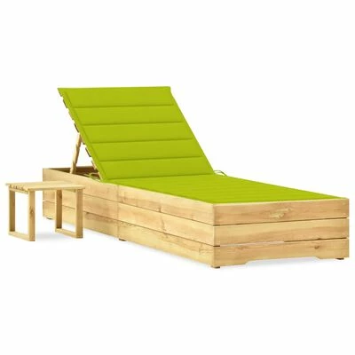 VidaXL Chaise longue de jardin avec table et coussin Pin imprégné 3 VidaXL Chaise longue de jardin avec table et coussin Pin imprégné