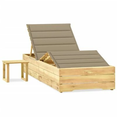 VidaXL Chaise longue de jardin avec table et coussin Pin imprégné 3 VidaXL Chaise longue de jardin avec table et coussin Pin imprégné
