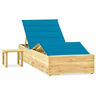 VidaXL Chaise longue de jardin avec table et coussin Pin imprégné 3 VidaXL Chaise longue de jardin avec table et coussin Pin imprégné