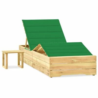 VidaXL Chaise longue de jardin avec table et coussin Pin imprégné 3 VidaXL Chaise longue de jardin avec table et coussin Pin imprégné