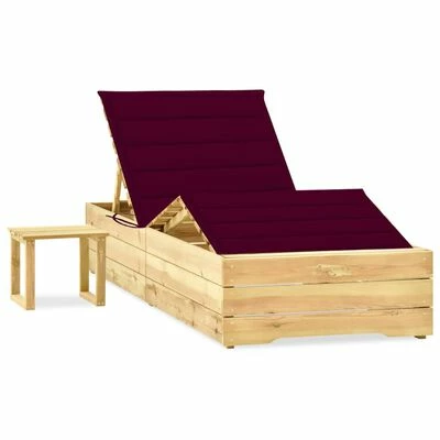 VidaXL Chaise longue de jardin avec table et coussin Pin imprégné 3 VidaXL Chaise longue de jardin avec table et coussin Pin imprégné