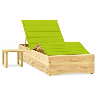 VidaXL Chaise longue de jardin avec table et coussin Pin imprégné 3 VidaXL Chaise longue de jardin avec table et coussin Pin imprégné