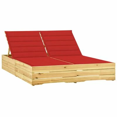 VidaXL Chaise longue double et coussins rouge Bois de pin imprégné 3 VidaXL Chaise longue double et coussins rouge Bois de pin imprégné