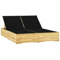 VidaXL Chaise longue double et coussins noir Pin imprégné