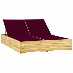 VidaXL Chaise longue double et coussins bordeaux Bois de pin imprégné