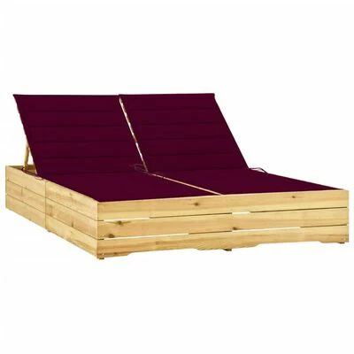 VidaXL Chaise longue double et coussins bordeaux Bois de pin imprégné 3 VidaXL Chaise longue double et coussins bordeaux Bois de pin imprégné