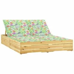 VidaXL Chaise longue double avec coussins motif feuilles Pin imprégné