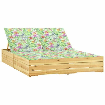 VidaXL Chaise longue double avec coussins motif feuilles Pin imprégné 3 VidaXL Chaise longue double avec coussins motif feuilles Pin imprégné