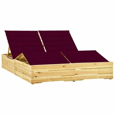 VidaXL Chaise longue double et coussins bordeaux Bois de pin imprégné 3 VidaXL Chaise longue double et coussins bordeaux Bois de pin imprégné