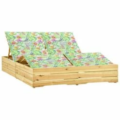 VidaXL Chaise longue double avec coussins motif feuilles Pin imprégné