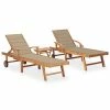 VidaXL Chaises longues 2 pcs avec table et coussin Bois de teck solide -Bains de soleil Soldes image 1 3073174