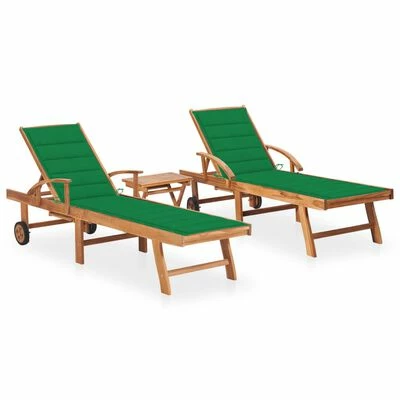 VidaXL Chaises longues 2 pcs avec table et coussin Bois de teck solide 3 VidaXL Chaises longues 2 pcs avec table et coussin Bois de teck solide
