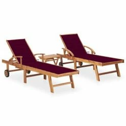 VidaXL Chaises longues 2 pcs avec table et coussin Bois de teck solide