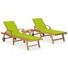 VidaXL Chaises longues 2 pcs avec table et coussin Bois de teck solide