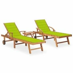 VidaXL Chaises longues 2 pcs avec table et coussin Bois de teck solide