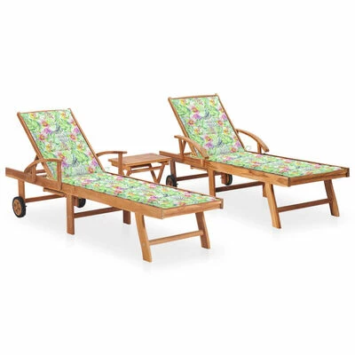 VidaXL Chaises longues 2 pcs avec table et coussin Bois de teck solide 3 VidaXL Chaises longues 2 pcs avec table et coussin Bois de teck solide