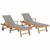 VidaXL Chaises longues 2 pcs avec coussin gris Bois de teck solide 2 VidaXL Chaises longues 2 pcs avec coussin gris Bois de teck solide -Bains de soleil Soldes image 1 3073187