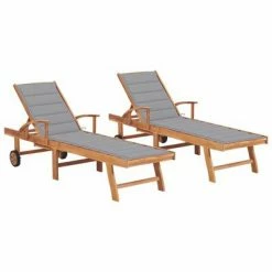 VidaXL Chaises longues 2 pcs avec coussin gris Bois de teck solide