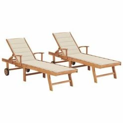 VidaXL Chaises longues 2 pcs avec coussin crème Bois de teck solide
