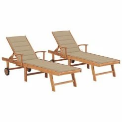 VidaXL Chaises longues 2 pcs avec coussin beige Bois de teck solide