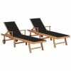 VidaXL Chaises longues 2 pcs avec coussin noir Bois de teck solide 2 VidaXL Chaises longues 2 pcs avec coussin noir Bois de teck solide -Bains de soleil Soldes image 1 3073193