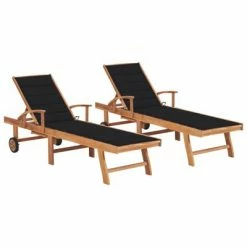 VidaXL Chaises longues 2 pcs avec coussin noir Bois de teck solide
