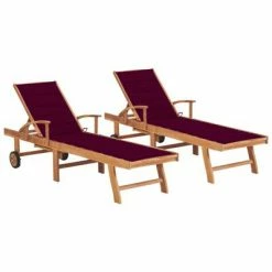 VidaXL Chaises longues 2 pcs avec coussin rouge bordeaux Teck solide
