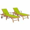 VidaXL Chaises longues 2 pcs avec coussin vert vif Bois de teck solide 1 VidaXL Chaises longues 2 pcs avec coussin vert vif Bois de teck solide -Bains de soleil Soldes image 1 3073197