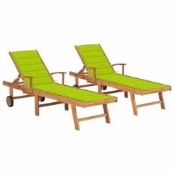 VidaXL Chaises longues 2 pcs avec coussin vert vif Bois de teck solide
