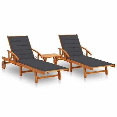 VidaXL Chaises longues 2 pcs avec table et coussins Acacia solide 3 VidaXL Chaises longues 2 pcs avec table et coussins Acacia solide