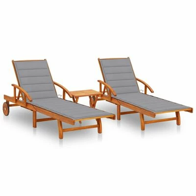 VidaXL Chaises longues 2 pcs avec table et coussins Acacia solide 3 VidaXL Chaises longues 2 pcs avec table et coussins Acacia solide